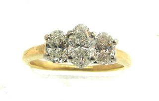 Vintage 14k Yellow Gold & Platinum Oval 1.  41 Cts Diamond 3 Stone Engagement Ring