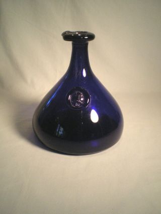 Antique / Vtg Large Unusual Cobalt Blue Glass Bottle W King Face On Medallion