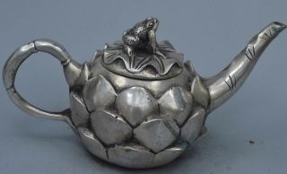 Collectable Royal Handwork Miao Silver Carve Lotus Noble Old Souvenir Tea Pot 3