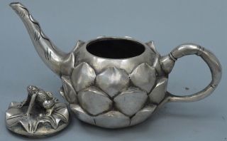 Collectable Royal Handwork Miao Silver Carve Lotus Noble Old Souvenir Tea Pot 4