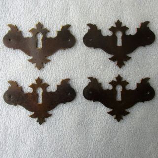 4 Vintage Chippendale Style Drawer Door Escutcheons Key Hole Covers