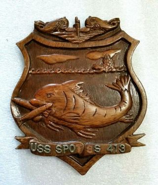 Uss Spot Ss - 413 Submarine Plaque Us Navy,  Carved Wood Wwii Era Diesel Boat