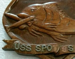 USS Spot SS - 413 Submarine Plaque US Navy,  Carved Wood WWII Era Diesel Boat 2