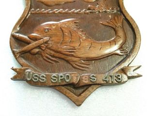 USS Spot SS - 413 Submarine Plaque US Navy,  Carved Wood WWII Era Diesel Boat 4