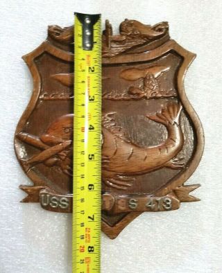 USS Spot SS - 413 Submarine Plaque US Navy,  Carved Wood WWII Era Diesel Boat 8