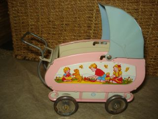 Vintage 1950 ' s Ohio Art Toy DOLL BUGGY - Metal with Graphics 4