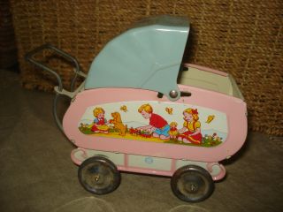 Vintage 1950 ' s Ohio Art Toy DOLL BUGGY - Metal with Graphics 5