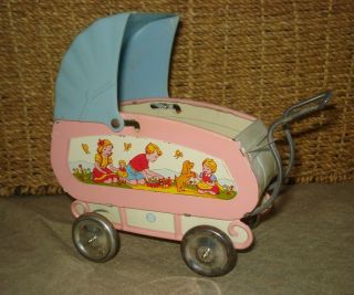 Vintage 1950 ' s Ohio Art Toy DOLL BUGGY - Metal with Graphics 7