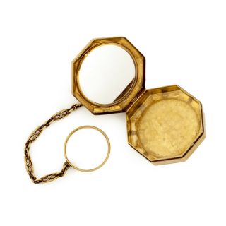 Antique Vintage Art Nouveau 14k Gold Powder Compact Pill Box Chatelaine Pendant 3