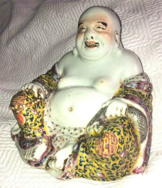 Fine 18th/ 19thc Antique Chinese Porcelain Buddha Figure Marked Famille Rose