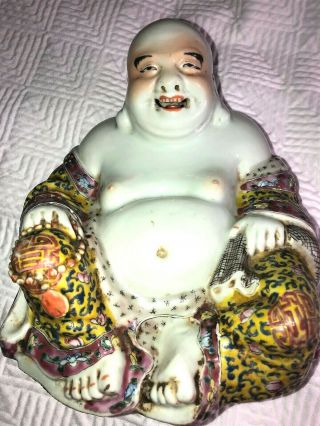 FINE 18th/ 19thC Antique CHINESE PORCELAIN BUDDHA FIGURE marked FAMILLE ROSE 6