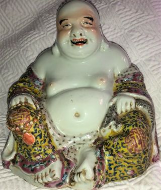 FINE 18th/ 19thC Antique CHINESE PORCELAIN BUDDHA FIGURE marked FAMILLE ROSE 7