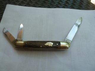 Vintage Stidham ' s Hand Forged Dog Knife Solingen Whittler Three Blade Stag 6