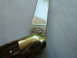 Vintage Stidham ' s Hand Forged Dog Knife Solingen Whittler Three Blade Stag 7