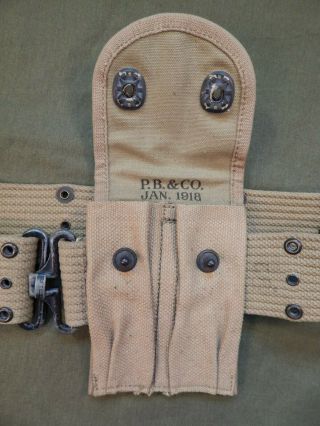 WWII U.  S.  Army,  Khaki Web Pistol Belt,  WWII 1944 Dated BOYT.  45 Leather Holster 3