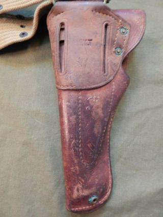 WWII U.  S.  Army,  Khaki Web Pistol Belt,  WWII 1944 Dated BOYT.  45 Leather Holster 6
