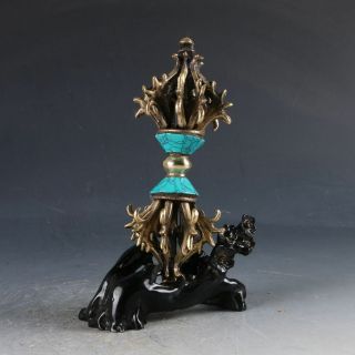Rare Old Tibetan Buddhism Fane Copper&turquoise Pestle Vajra Exorcism Magic