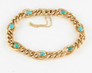 Antique Victorian 15ct 15k Gold And Turquoise Bracelet C 1890 