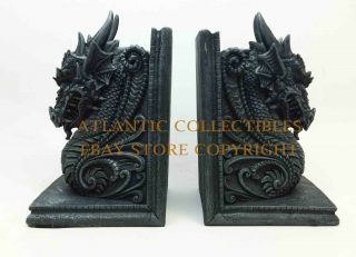 Ancient Dragon Celtic Guardian Bookend Set Statue Figurine Office Decorative 3