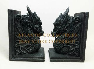 Ancient Dragon Celtic Guardian Bookend Set Statue Figurine Office Decorative 6