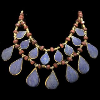 Rare Ancient Lapiz Lazuli Stone Pendant Necklace 300 B.  C 15 Stones (3)