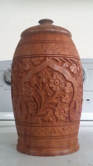 Antique Wooden Hand Carved 7 " Tea Caddie - Wood Humidor - Canister Urn - Jar