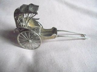 Antique Chinese Silver Miniature Rickshaw.  Probably Circa 1900.  3 " Or 80 Mm Long