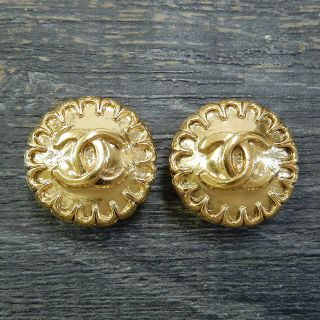 Chanel Gold Plated Cc Logos Flower Vintage Round Clip Earrings 4579a Rise - On