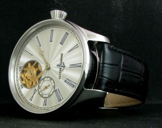 ULYSSE NARDIN Antique MARINE CHRONOMETRE Large Steel Wristwatch Half - Skeleton 4