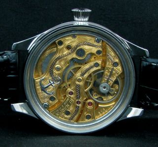 ULYSSE NARDIN Antique MARINE CHRONOMETRE Large Steel Wristwatch Half - Skeleton 6