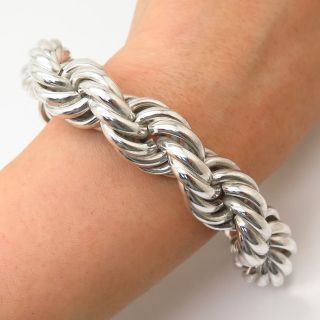 925 Sterling Silver Vintage Mexico Massive Heavy Twisted Rope Link Bracelet 7 "