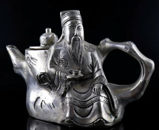 Collect China Antique Tibet Silver Hand Carve Immortal Moral Auspicious Tea Pot