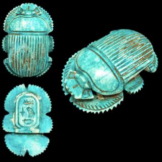 Very Rare Ancient Egyptian Blue Glazed Scarab Beetle Top Quality 300 B.  C.  (1)