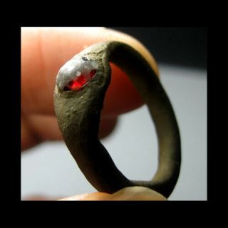 Stunning Ancient Roman Copper Ring Inlaid With Red Glass 80 - 20 B.  C