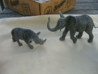 Oliver Spain Rhinoceros & Elephant Vintage Soft Plastic Play Set Animal Figures