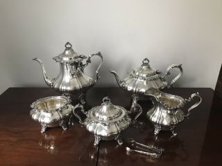 Gorgeous Gorham Sterling Silver Tea Set 5 Pc. ,  Silver Plate Tray No Monogram