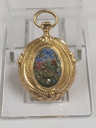 Antique 19th Century Ladies 18k Solid Gold Diamonds & Enamel Pocket Watch Gwo