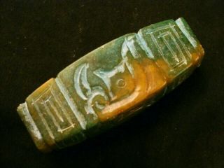 Chinese Old Jade Hand Carved Amulet Mask Square Cong Pendant Vaa050 3