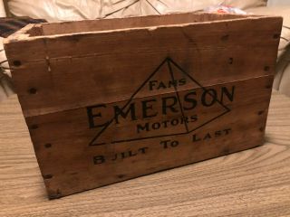 Vintage Emerson Fans Motors Wood Box Crate