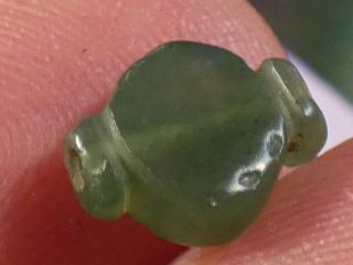 ANCIENT PYU GREEN CHALCEDONY COLLAR SHAPE BEAD 9.  8 BY 7.  8 BY 4 MM MUSEUM GRADE 4
