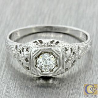 1930s Antique Art Deco 14k Solid Gold.  40ct Diamond Filigree Engagement Ring