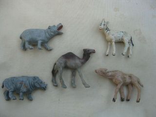 5 Jecsan Spain Circa 1956 Rubber&soft Plastic Baby Wild Animal Play Set Figures