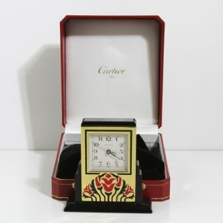 Rare Cartier Pendulette Tilting Art Deco Alarm Clock Bronze,  Lacquer,  Sapphire