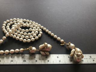 Sign Miriam Haskell Large Baroque Pearls Rhinestone Necklace Jewelry 45” Long 10