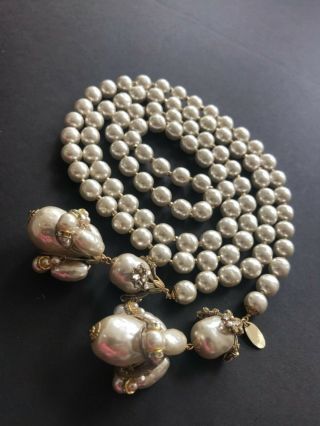 Sign Miriam Haskell Large Baroque Pearls Rhinestone Necklace Jewelry 45” Long