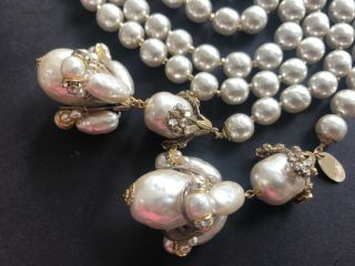 Sign Miriam Haskell Large Baroque Pearls Rhinestone Necklace Jewelry 45” Long 3