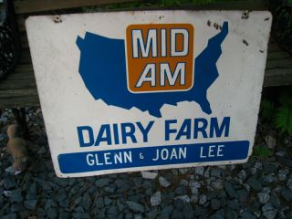 Rare Vintage Double Sided Metal Mid - Am Diary Farm Sign 32 " X 24 "