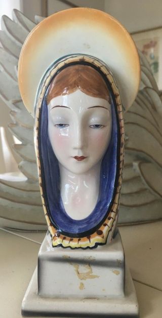 Vtg Italian Pottery Ceramic Madonna Figurine Bust 8.  5 In.