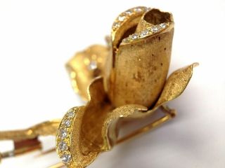 Stunning French 18K Yellow Gold Diamond Vintage 1930s Rose Brooch Corsage Pin 4