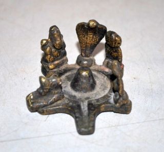 Ancient Brass Hand Carved Hindu 5 God Ganesha Shiva Linga Nandi Rare Figurine